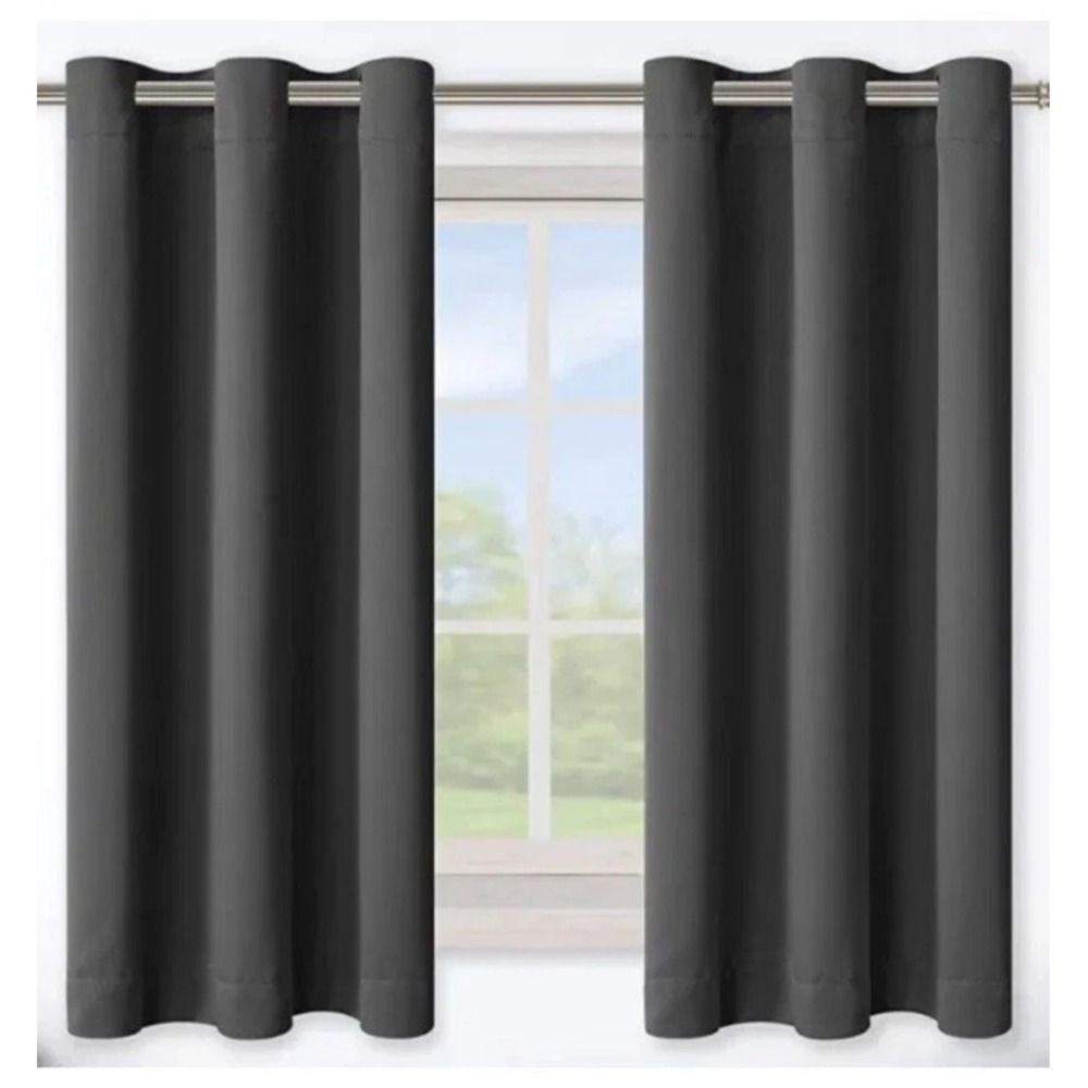 New Lordtex Grommet Blackout Curtains 42 x 63 Dark Grey Two Panels Smooth Fabric